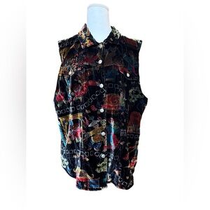 Chicos Velvet Tapestry Silk Blend Blouse Vest XL Whimsy Grunge 90s Dark Artsy